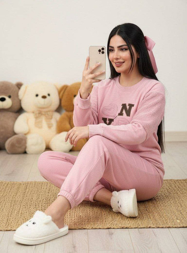 ست بلوز شلوار قلب جنس : سنگشور و تدی آبی , طوسی , کرم , پستهای , صورتی , فری سایز زنانه