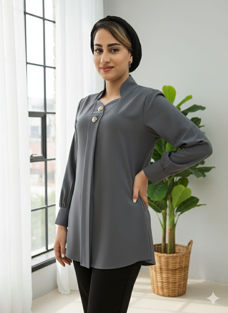 شومیز یقه دلبر  جنس: الیزه اجری - سبز - سفید - طوسی - مشکی - نسکافه - کرمی سایز بندی زنانه