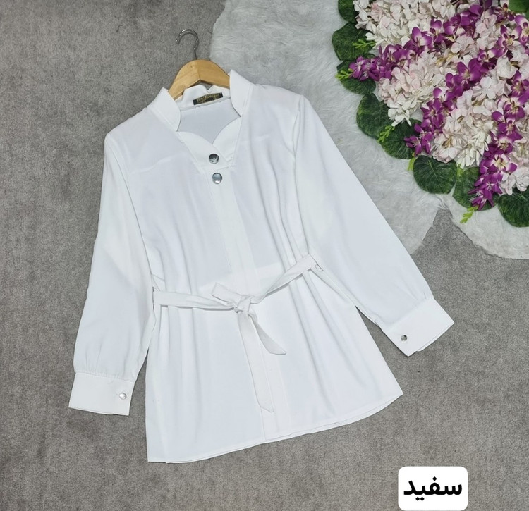 شومیز یقه دلبر جنس: الیزه اجری - سبز - سفید - طوسی - مشکی - نسکافه - کرمی سایز بندی زنانه