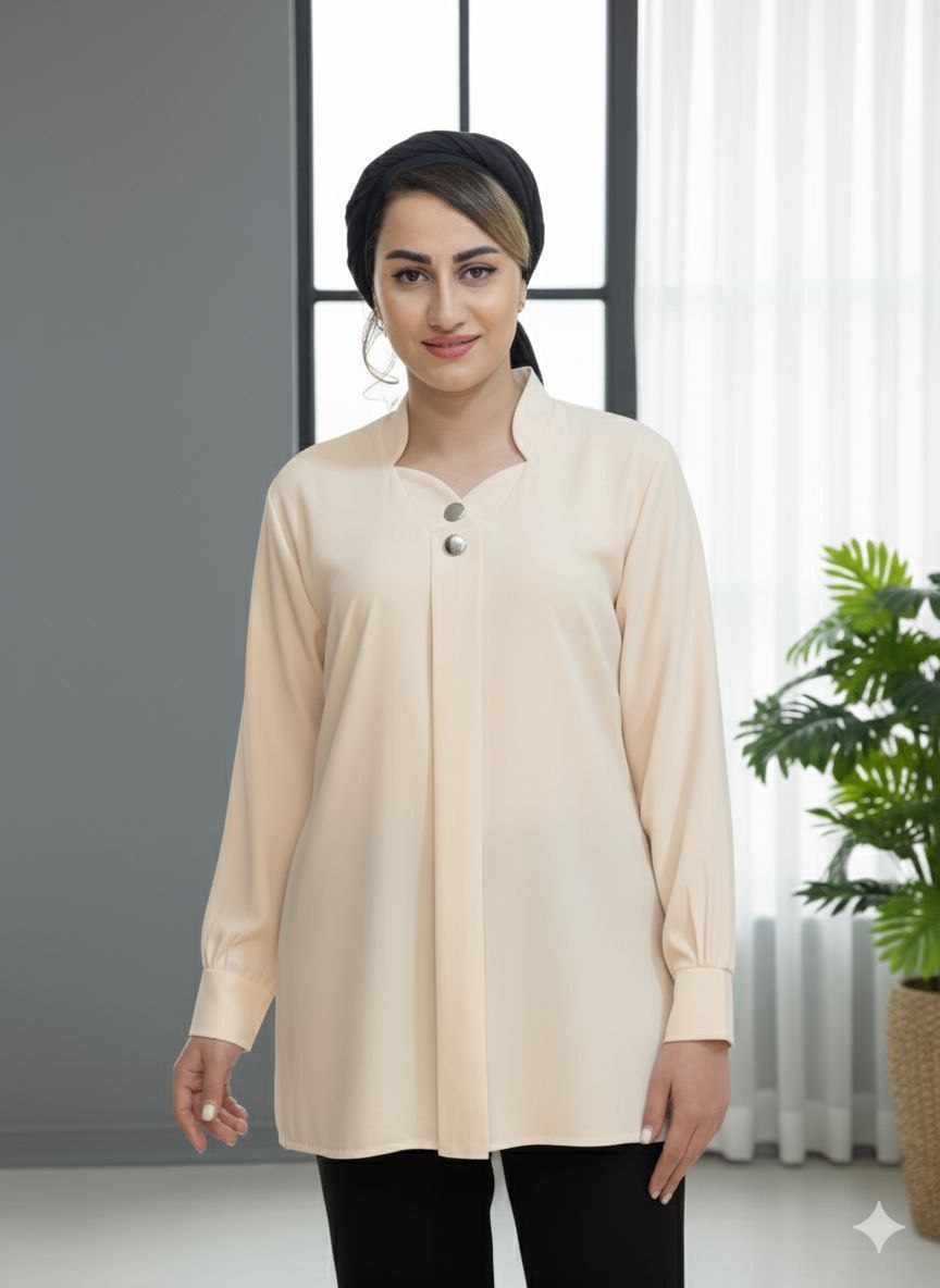 شومیز یقه دلبر جنس: الیزه اجری - سبز - سفید - طوسی - مشکی - نسکافه - کرمی سایز بندی زنانه