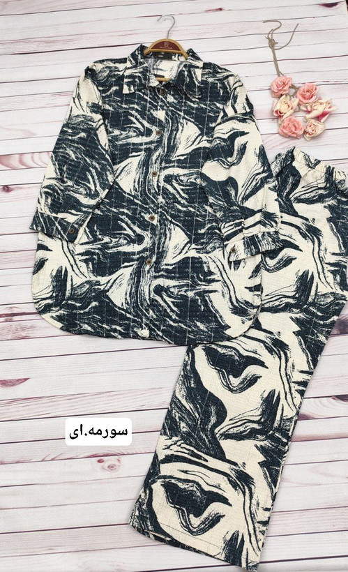ست تونیک و شلوار پونه جنس : کراش گازوییلی اعلا مشکی , نسکافه.ای , سورمه.ای , سبز , زنانه فری سایز