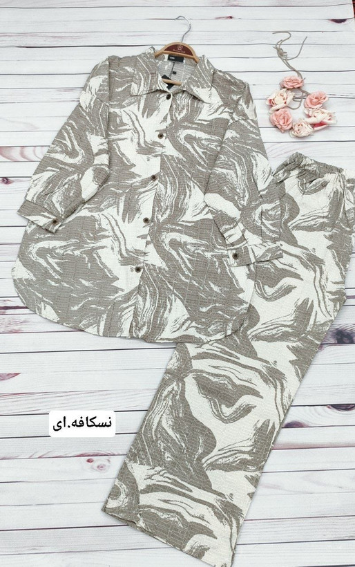 ست تونیک و شلوار پونه جنس : کراش گازوییلی اعلا مشکی , نسکافه.ای , سورمه.ای , سبز , زنانه فری سایز