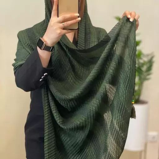 شال حصیری جنس : نخی حریر پلیسه بادمجونی, زرشکی, سبز تیره, کرم, مشکی فری سایز زنانه