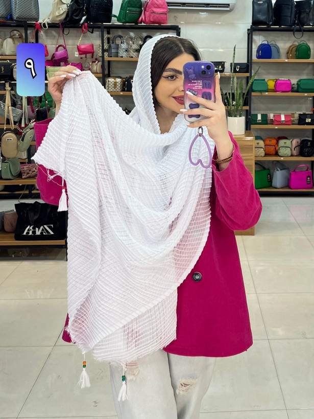 شال حصیری جنس : نخی حریر پلیسه بادمجونی, زرشکی, سبز تیره, کرم, مشکی فری سایز زنانه