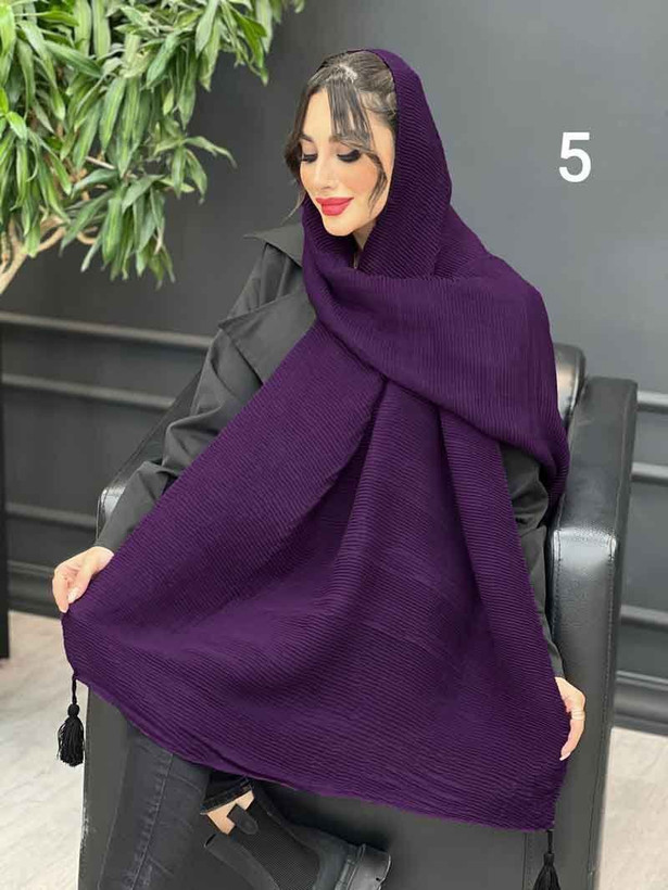 شال حصیری جنس : نخی حریر پلیسه بادمجونی, زرشکی, سبز تیره, کرم, مشکی فری سایز زنانه