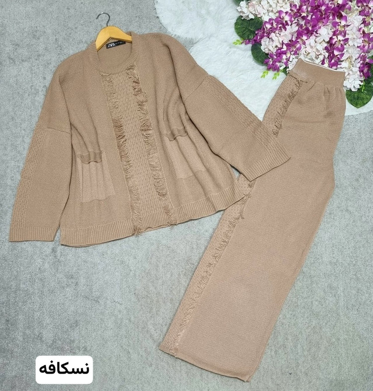 ست بافت رزا جنس: بافت درجه1 خاکی - مشکی - نسکافه - یشمی فری سایز زنانه