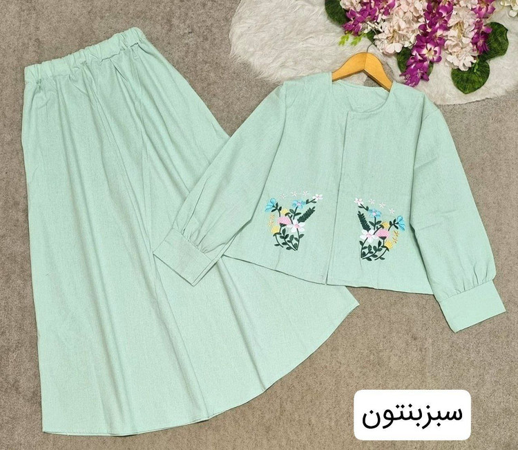 کت دامن پاییزی لنا جنس : کتان با کیفیت کرم - مشکی - سبز - آبی کاربنی - سبزبنتون - شتری - فری سایز زنانه