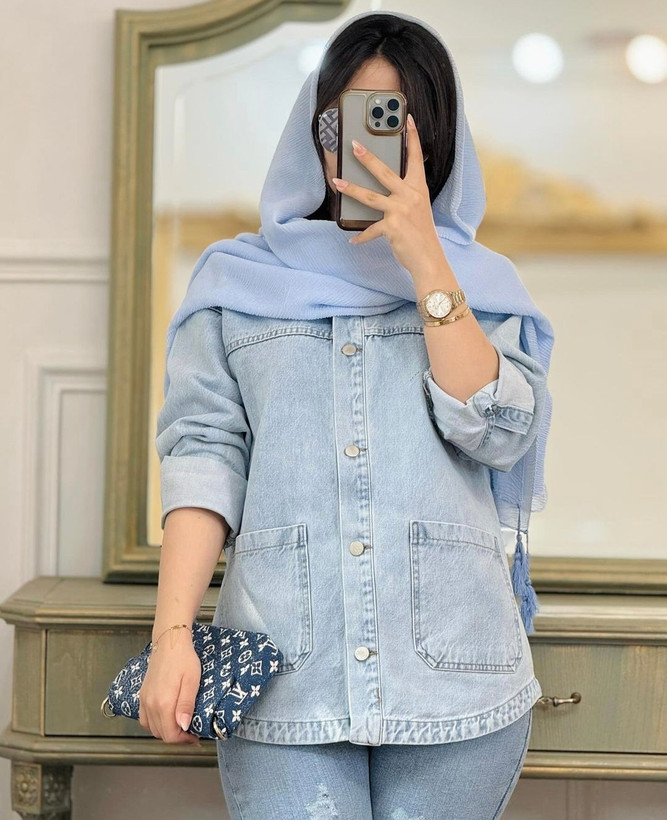 شومیز مانتویی نیل طرح جین نخ ۱۰ درجه یک آبی, آبی 2, ذغالی, سورمه ای سایز بندی زنانه