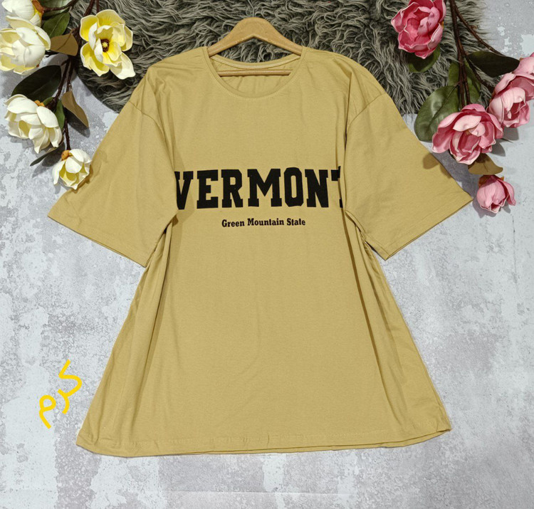 لانگ باکسی vermont جنس : نخ پنبه کرم - سبز - بنفش - خردلی - مشکی - سفید - سرخابی - قرمز - فری سایز زنانه