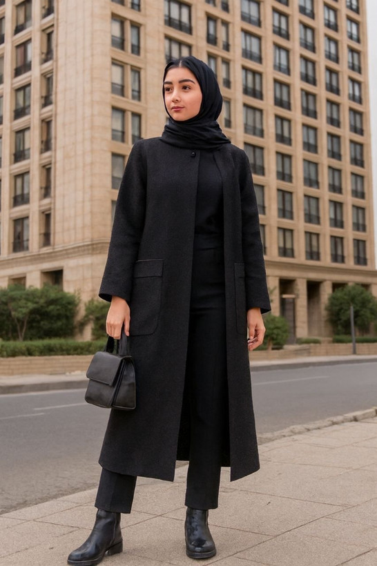 پالتو دکمه دار ژاله مزونی بلند تک رنگ فری سایز زنانه