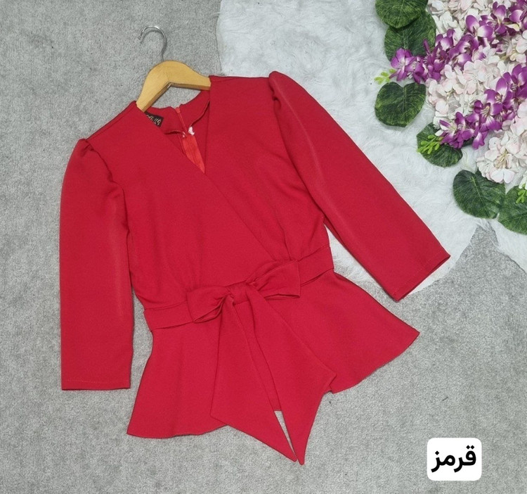 شومیز پاپیونی جنس: مازراتی سبز - سفید - شکلاتی - قرمز - مشکی - نسکافه - کله،غازی سایز بندی زنانه