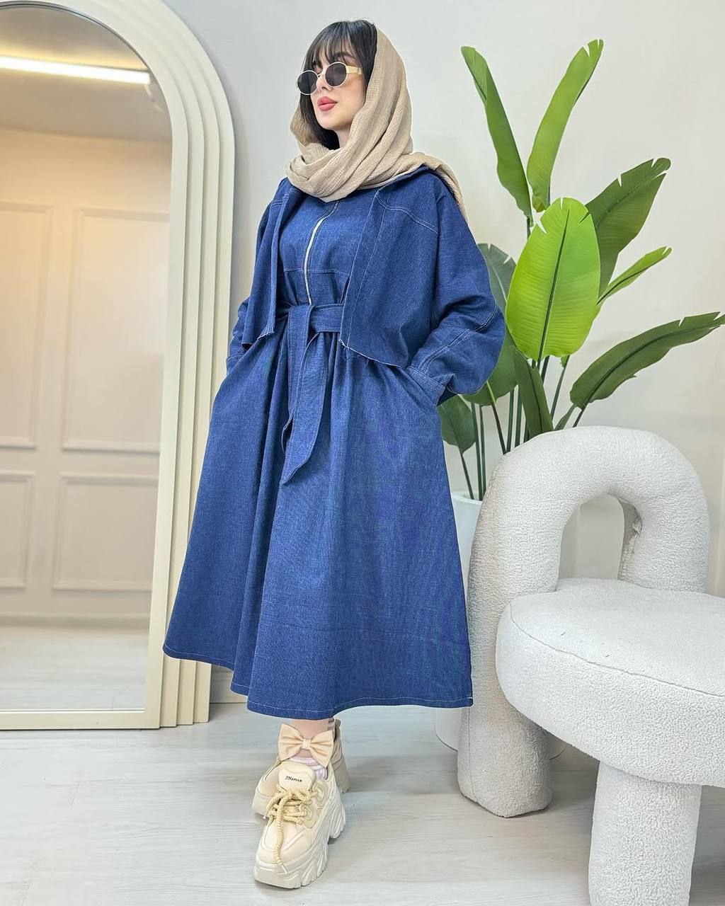 کت سارافون نیوشا جنس : جین براش اصل ابی , مشکی ,  فری سایز زنانه