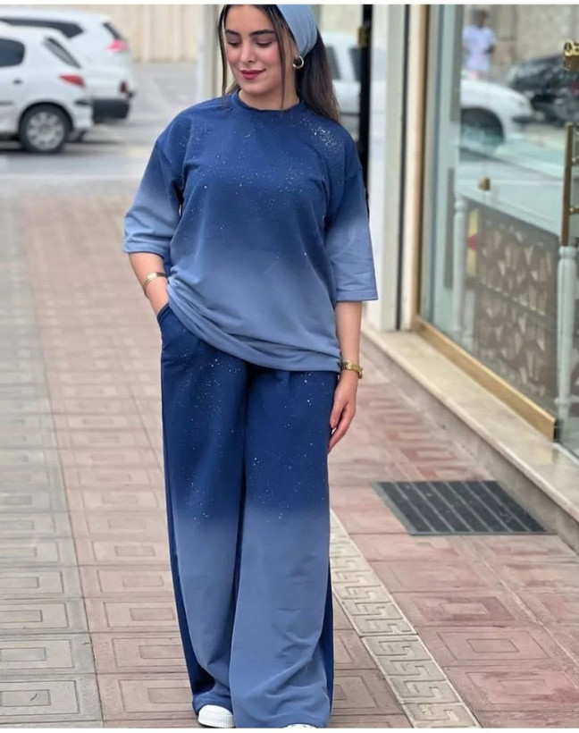ست تیشرت شلوار کهکشان جنس : گلکسی نخ و پنبه با کیفیت سدری, سرمه ای, کرم, مشکی, نسکافه