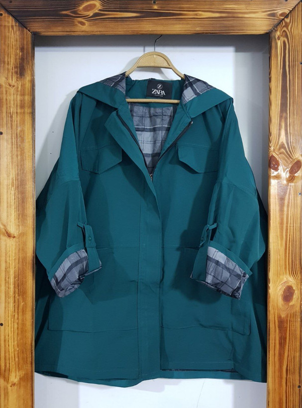 بارونی الهه جنس : تی سی ضد آب و داخل آستر چهارخونه استخونی, سرمه ای, کله غازی فری سایز زنانه