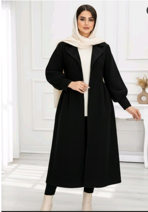 مانتو بلند شراره مخمل کبریتی شتری , مشکی , فری سایز زنانه