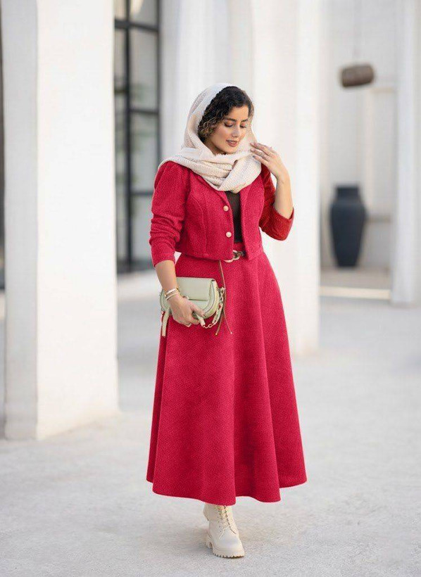 💞کت و دامن زنانه شکیلا💞جنس : 💞کبریتی ریز💞رنگ بندی - فری سایز