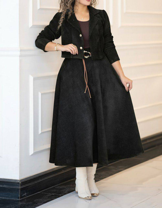 💞کت و دامن زنانه شکیلا💞جنس : 💞کبریتی ریز💞رنگ بندی - فری سایز