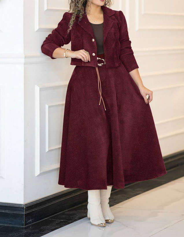 💞کت و دامن زنانه شکیلا💞جنس : 💞کبریتی ریز💞رنگ بندی - فری سایز