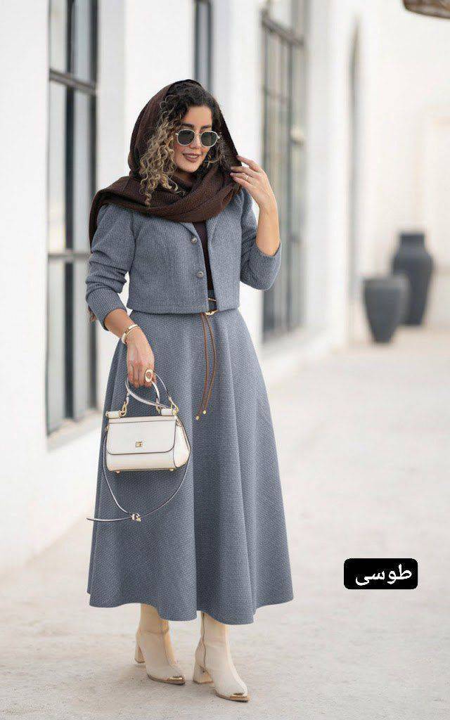 💞کت و دامن زنانه شکیلا💞جنس : 💞کبریتی ریز💞رنگ بندی - فری سایز