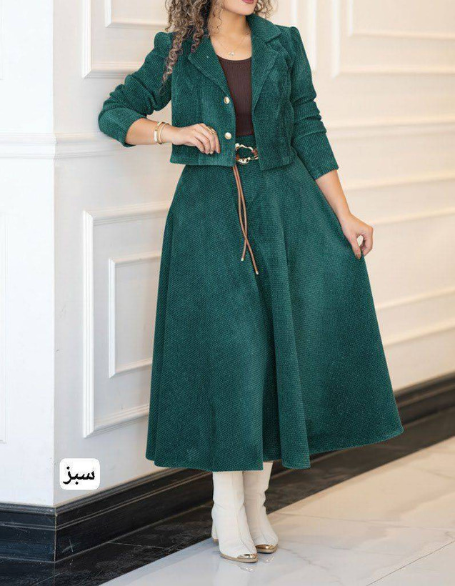 💞کت و دامن زنانه شکیلا💞جنس : 💞کبریتی ریز💞رنگ بندی - فری سایز