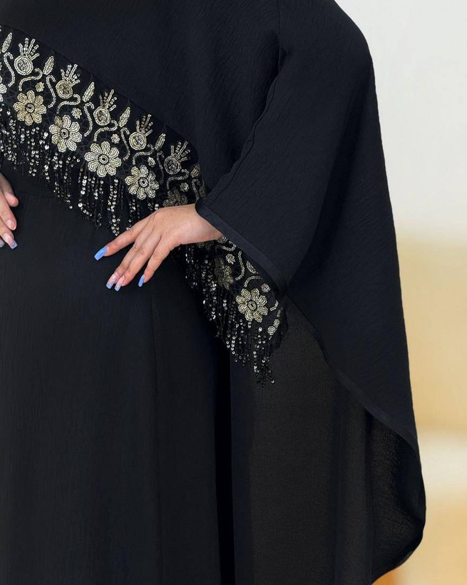 ست پیراهن رویه دار فاخر جنس : ابروبادی مشکی, طلایی فری سایز زنانه