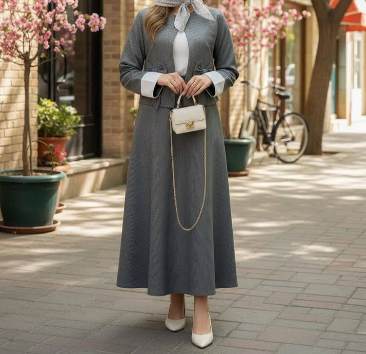 مدل کت دامن پاپیون جنس🧶 دیپلمات پرشیا تک رنگ فری سایز مشکی