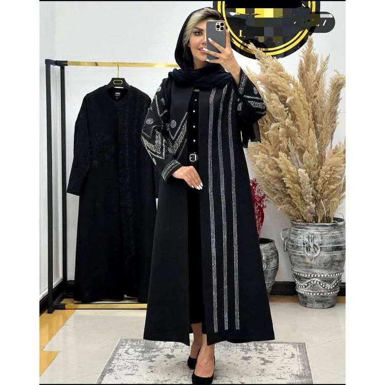 مانتو مجلسی الیزابت جنس : مازراتی گِرم بالا، نگین نقره ای - نگین مشکی - سایز 1-2-3- زنانه