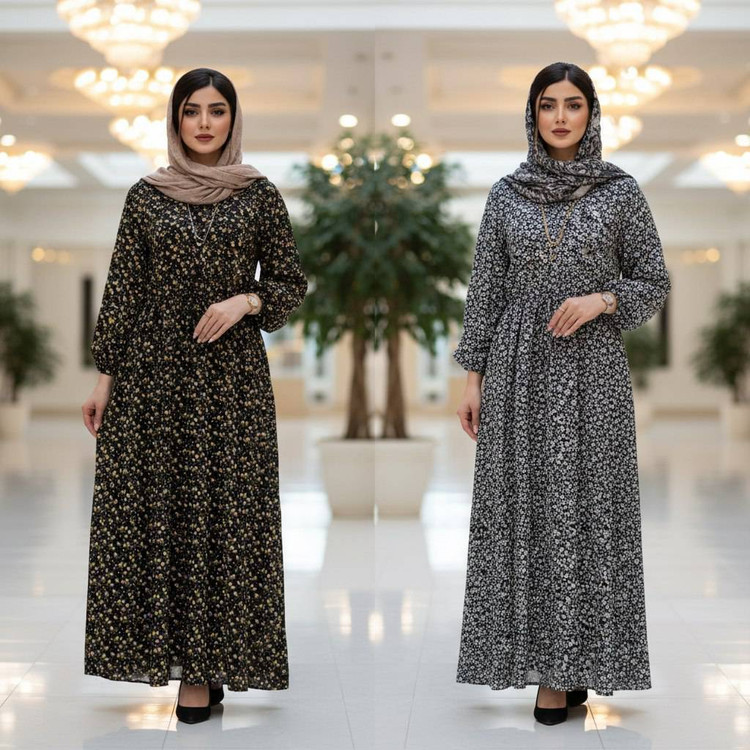 پیراهن پفکی جنس : کرپ پفکی رنگبندی فری سایز زنانه