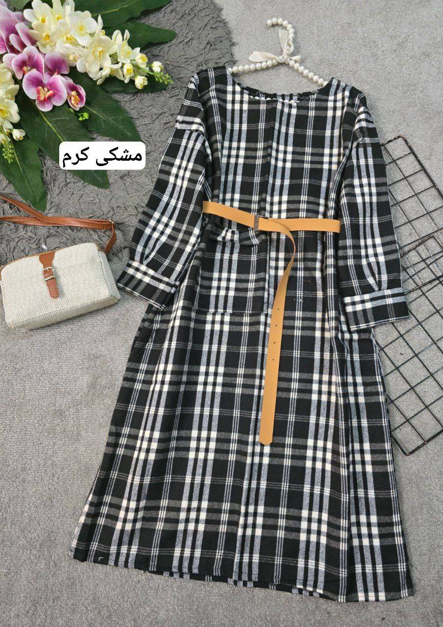 کفتان پیچازی چهارخونه کمربند دار پیچازی پیردوبل گرم بالا فری سایز رنگ بندی زنانه