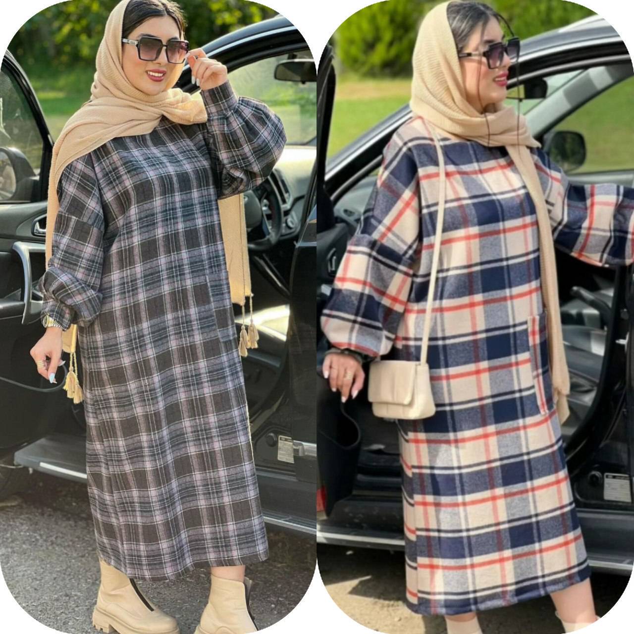 کفتان پیچازی چهارخونه کمربند دار پیچازی پیردوبل گرم بالا فری سایز رنگ بندی زنانه