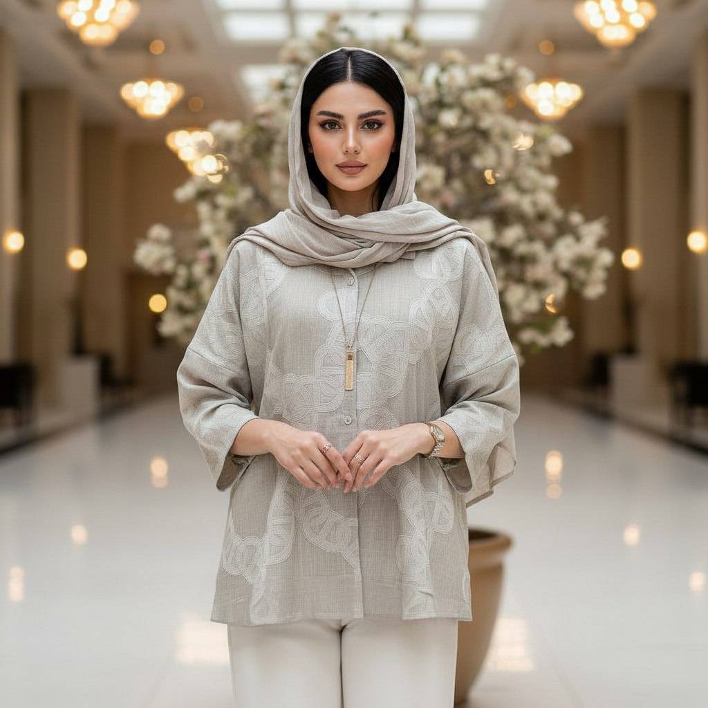 شومیز مانتویی زنانه پریسا - جنس : شانتون صوفیا طرحدار - رنگبندی - فری سایز