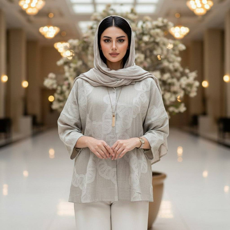 شومیز مانتویی زنانه پریسا - جنس : شانتون صوفیا طرحدار - رنگبندی - فری سایز