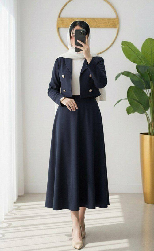 کت دامن یارا جلوی کت لایی پرشین لمینت شده شتری - سرمه ای - مشکی - سبز - سایزبندی زنانه
