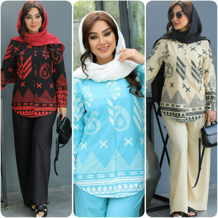 شومیز شلوار گونش جنس : بوگاتی فیروزابادی, نخودی فری سایز زنانه