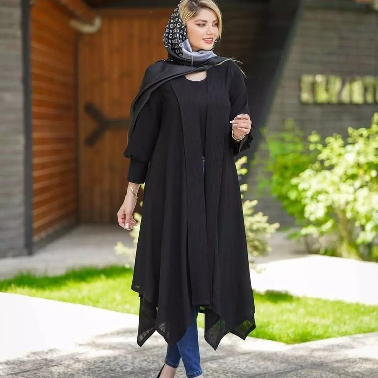 مانتو زنانه پرفروش ساحل - 🧵جنس : کرپ حریر میله ای اعلا - رنگبندی - فری سایز