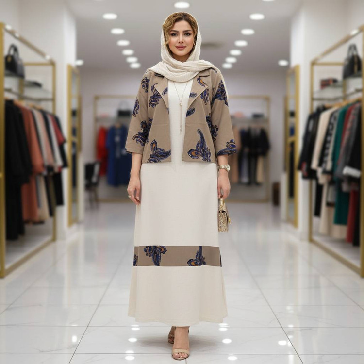 کت و سارافون لنین جنس : لنین نچرال کرم, قهوه ای, سبزیشمی, سبزسدری فری سایز زنانه
