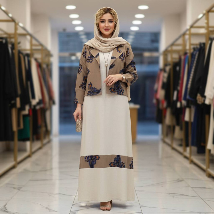 کت و سارافون لنین جنس : لنین نچرال کرم, قهوه ای, سبزیشمی, سبزسدری فری سایز زنانه