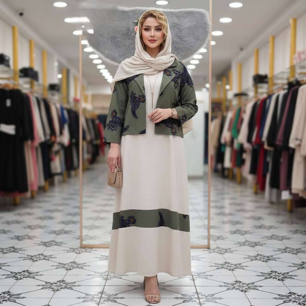 کت و سارافون لنین جنس : لنین نچرال کرم, قهوه ای, سبزیشمی, سبزسدری فری سایز زنانه