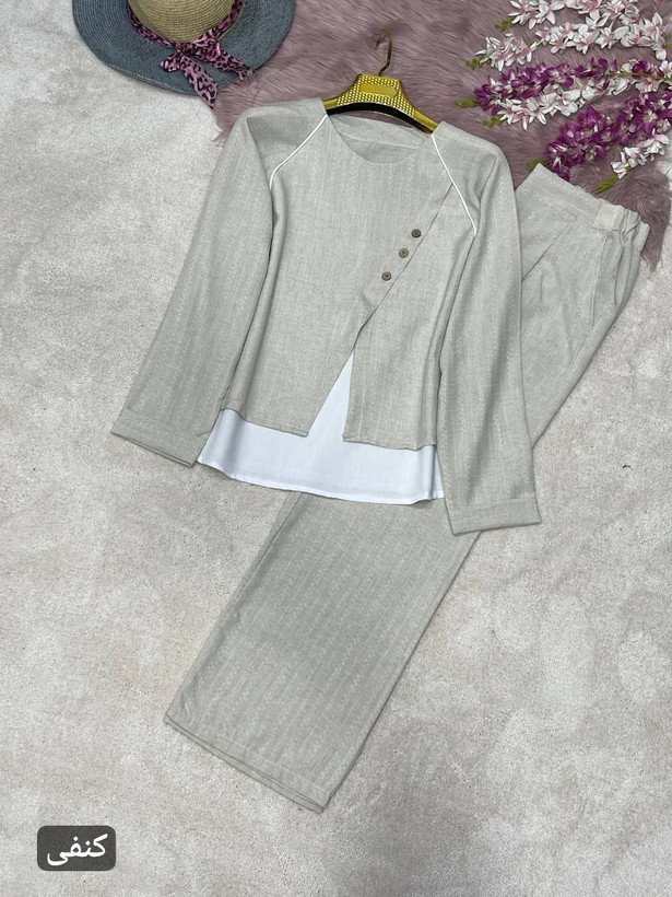 ست شومیزشلوار درسا جنس : شانتون آبی, استخوانی, پسته ای, سبز, کالباسی, گندمی, مشکی, نسکافهای فری سایز زنانه