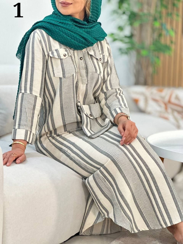 ست کفتان دیپلمات جنس : لینن کنفی درجه یک رنگبندی فری سایز زنانه