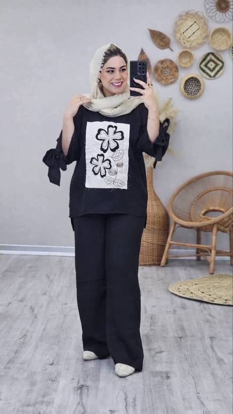 ست شومیزشلوار نرگس جنس : شانتون پستهای, کالباسی, کنفی, گندمی, مشکی, نسکافهای فری سایز زنانه