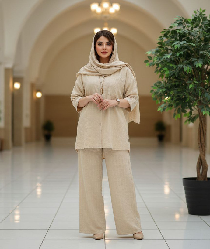 ست مانلی جنس : شانتون ژاکارد اعلا آبی نفتی, سدری, فیلی, کرم, مشکی, نسکافه ای فری سایز زنانه