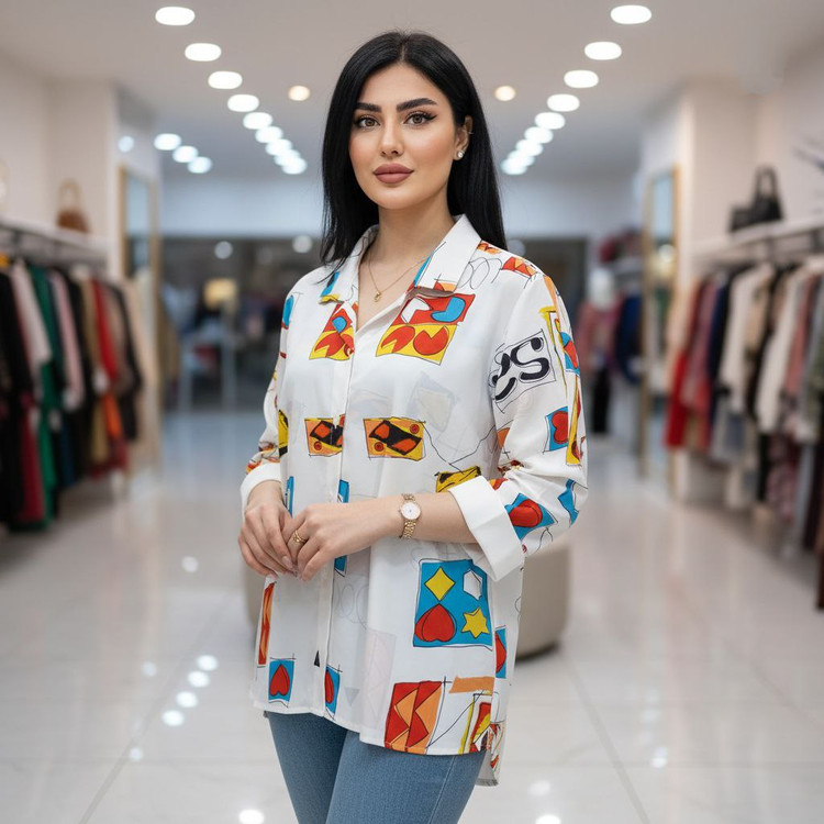 شومیز باکسی جنس : الیزه رنگبندی فری سایز زنانه