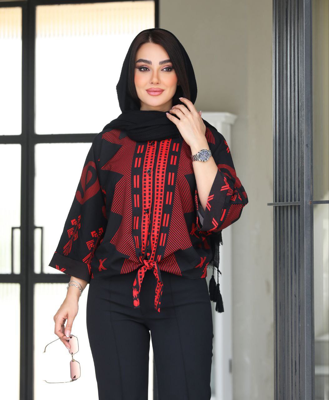 شومیز سنبل جنس: بوگاتی ابی - قرمز - کاربنی - کرمی - یشمی فری سایز زنانه