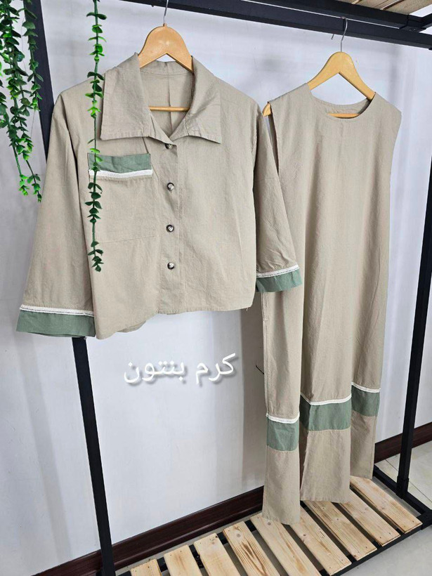 ست کت سارافون نگار جنس : لنین سبز لایت طوسی, سبز لایت کرم, طوسی بنتون, کرم بنتون, کرم مشکی, مشکی فری سایز زنانه