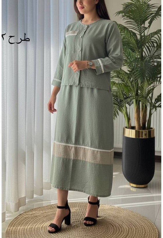 ست کت سارافون نگار جنس : لنین سبز لایت طوسی, سبز لایت کرم, طوسی بنتون, کرم بنتون, کرم مشکی, مشکی فری سایز زنانه