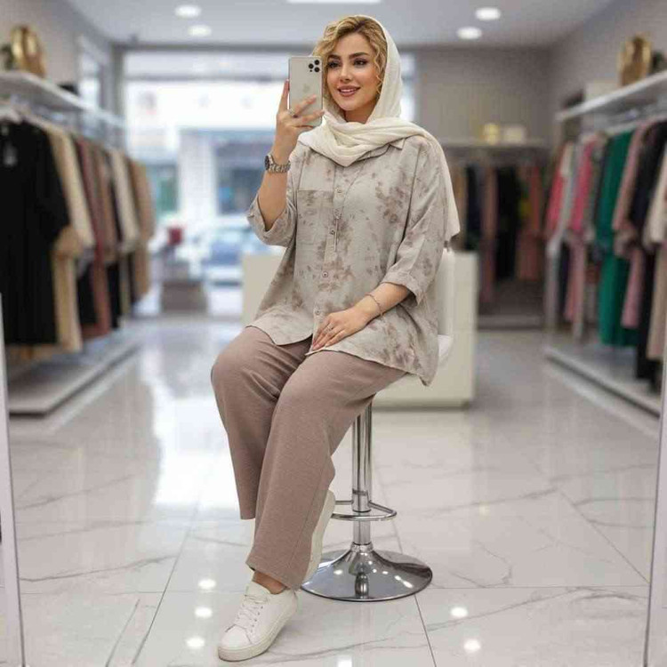 ست مانتو شلوار گازوئیلی جنس : شانتون سبزسدری, کرم, مشکی, موکا شلوار مشکی, نسکافه ای فری سایز زنانه