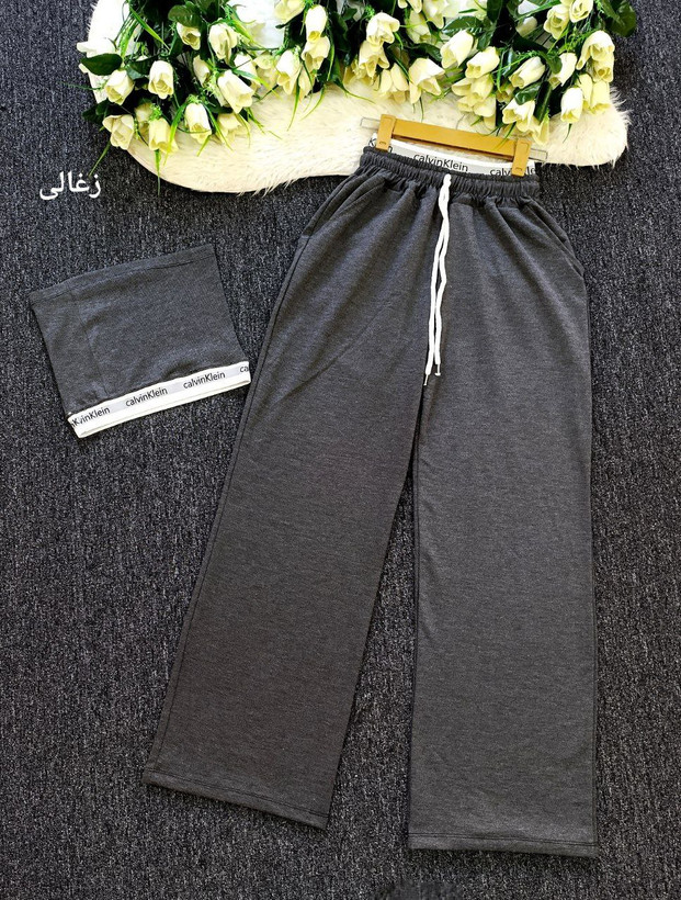 ست کراپ شلوار ملانژ جنس : ملانژ درجه یک : زغالی, طوسی, طوسی روشن فری سایز زنانه