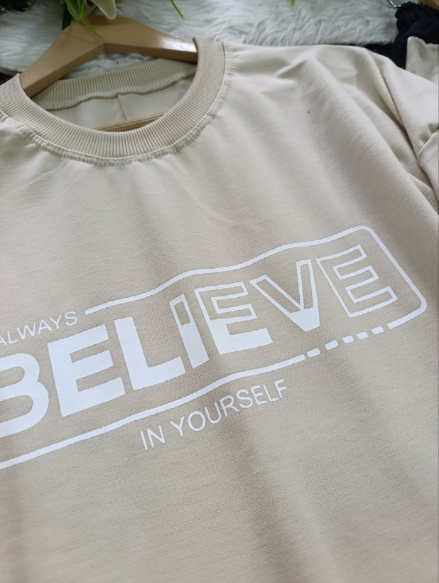 ست تیشرت شلوار BELIEVE جنس : گلکسی نخ پنبه با کیفیت سدری, طوسی, کرم, نسکافه, یشمی فری سایز زنانه