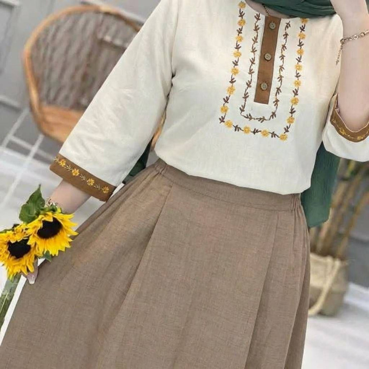 شومیز و دامن ژیوا جنس : لنین و شانتون باکیفیت : سبز, سرمه ای, کرم نسکافه ای, مشکی, نسکافه ای فری سایز زنانه
